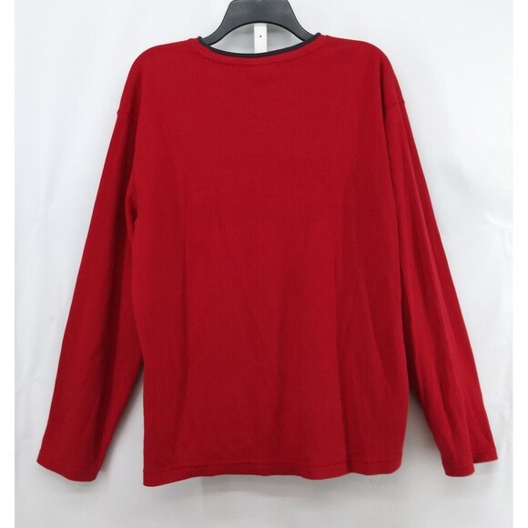 Tommy Jeans Shirt Mens Large Red Long Sleeve Emboidered Logo 100% Cotton - Picture 2 of 5